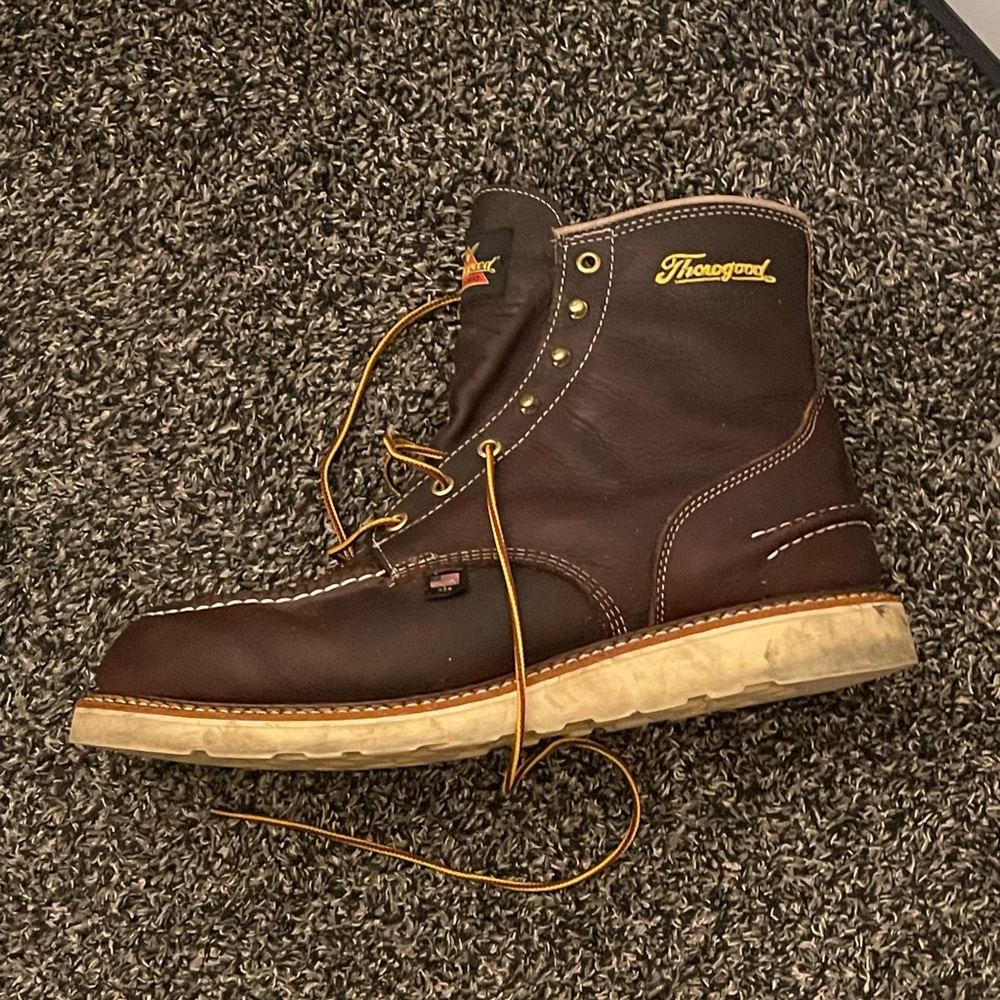 Men's Thorogood 6" Waterproof Wedge Sole Work Boot (U.S.A.) Size 12 D dark brown